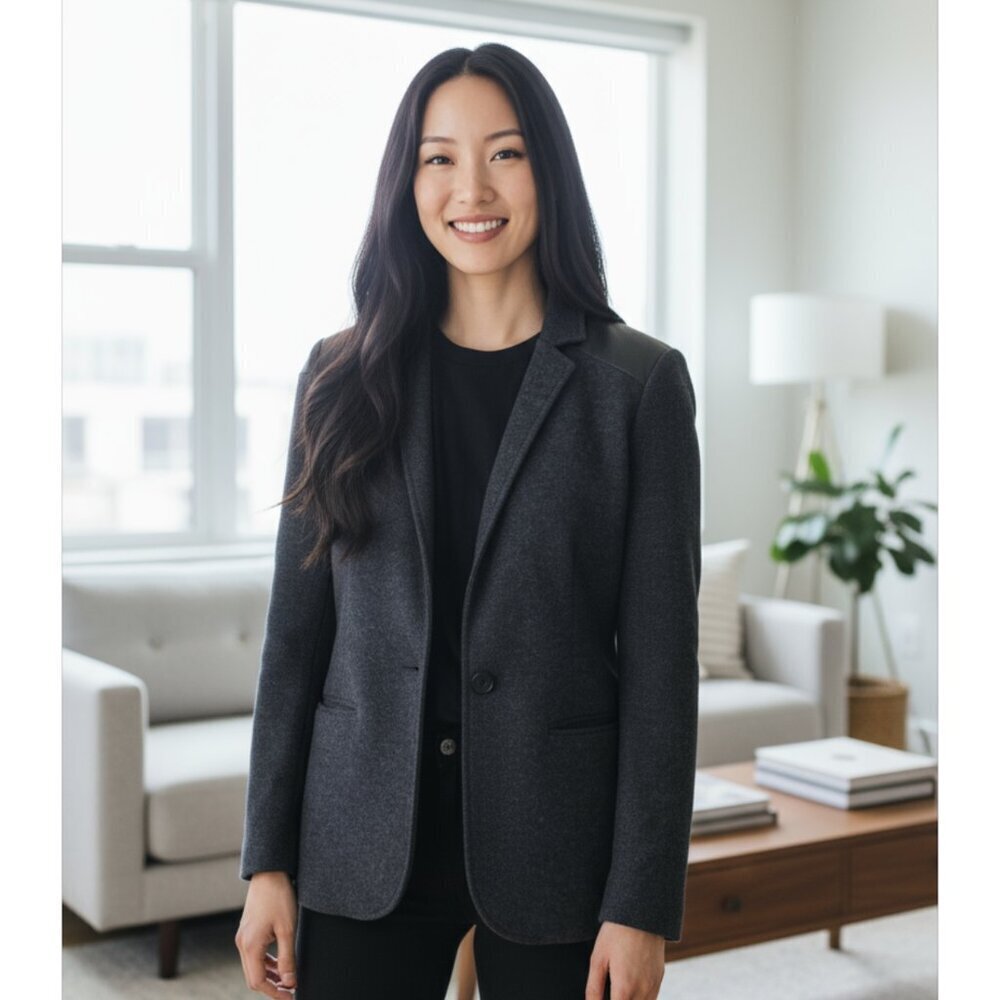 Club Monaco Charcoal and Black Wool/Vegan Leather Blazer Size 8